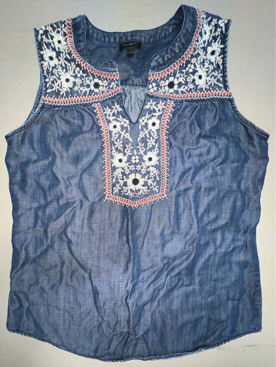 Talbots Tops - Talbots Chambray & Embroidered Tank Womens S